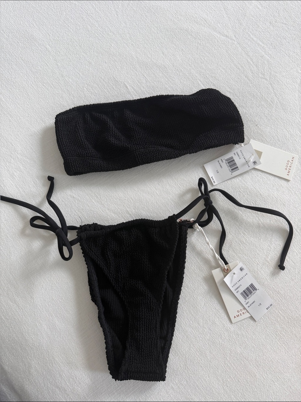 Good American Black Textured Bandeau Bikini Set